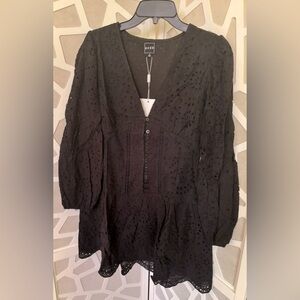 Black Eyelet Mini Lace Shift Sun Dress